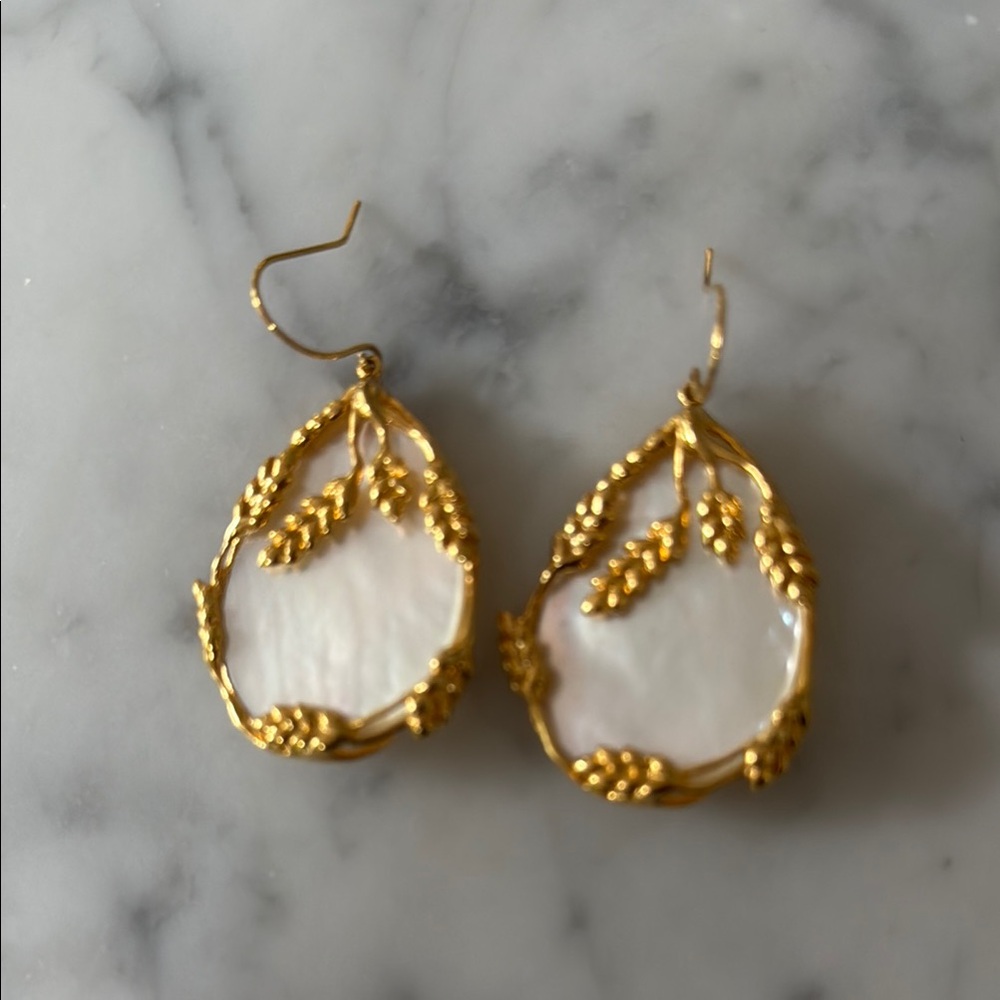 Aurelie Bidermann Gold and White Teardrop Earrings
